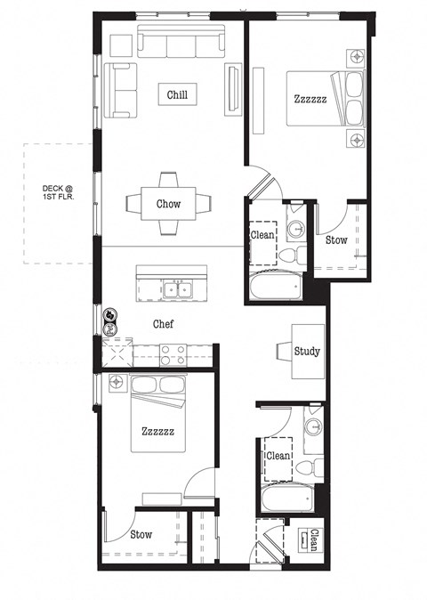 Floor plan for 2 beds, 2 baths, 1204 sqft